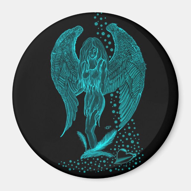 Ängel vilse i kärlek, svart och grön design magnet (Framsidan)