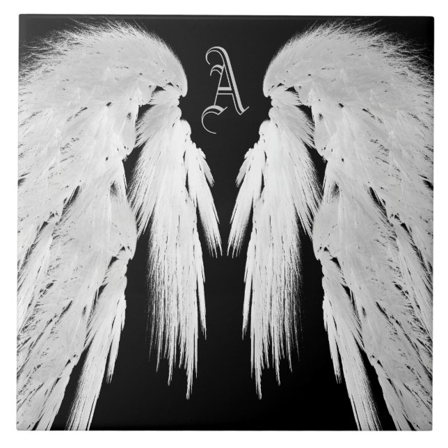ANGEL VINGAR Black Anpassningsbar Monogram Kakelplatta (Framsidan)