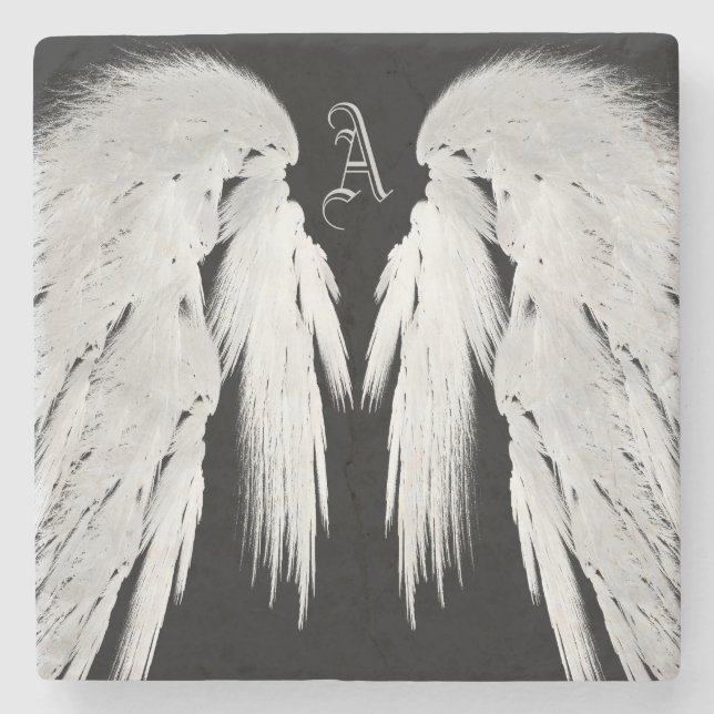 ANGEL VINGAR Black Anpassningsbar Monogram Underlägg Sten (Framsidan)