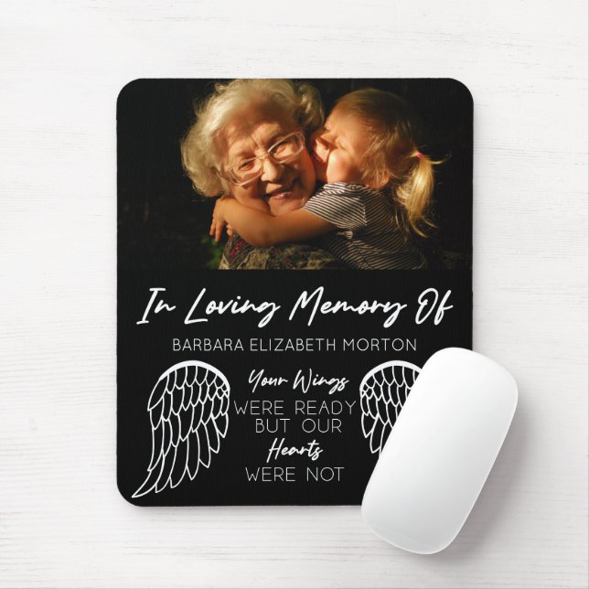 Angel Vingar Black Anpassningsbar Photo Memorial G Musmatta (Med mus)