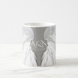 ANGEL VINGAR Bröllop Elegant Grått Initialer Kaffemugg