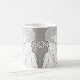 ANGEL VINGAR Bröllop Elegant Grått Initialer Kaffemugg