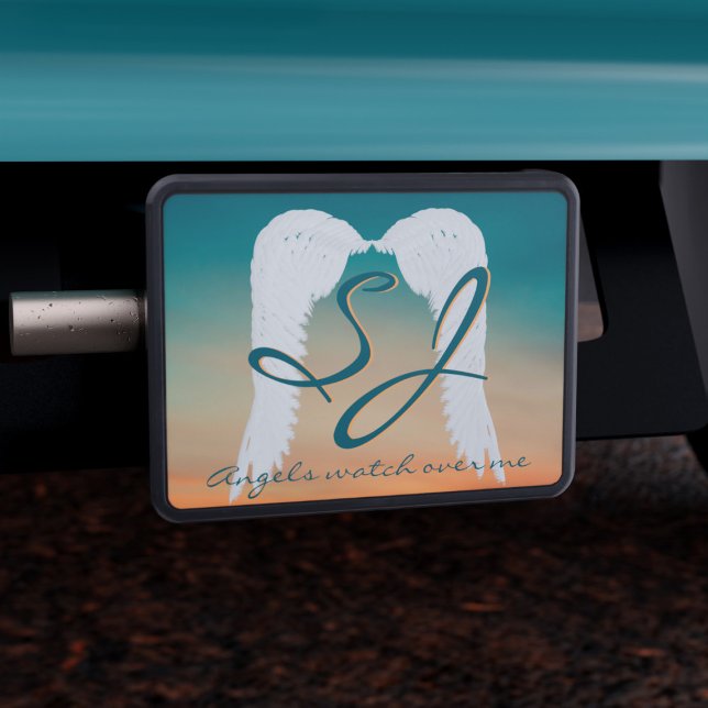 Angel Vingar Celestial Sunset Monogram Hitch Cover Dragkroksskydd (Let the angels watch over you as you drive. Just add your initials)