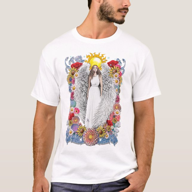 Angel Vingar Flowers och Feathers T Shirt (Framsida)