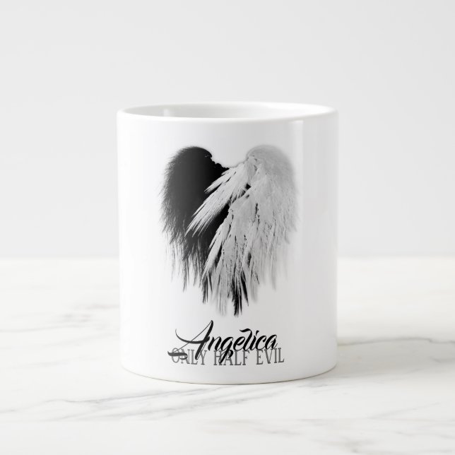 ANGEL VINGAR HEART Black+White Endast hälften Evil Jumbo Mugg (Framsidan)