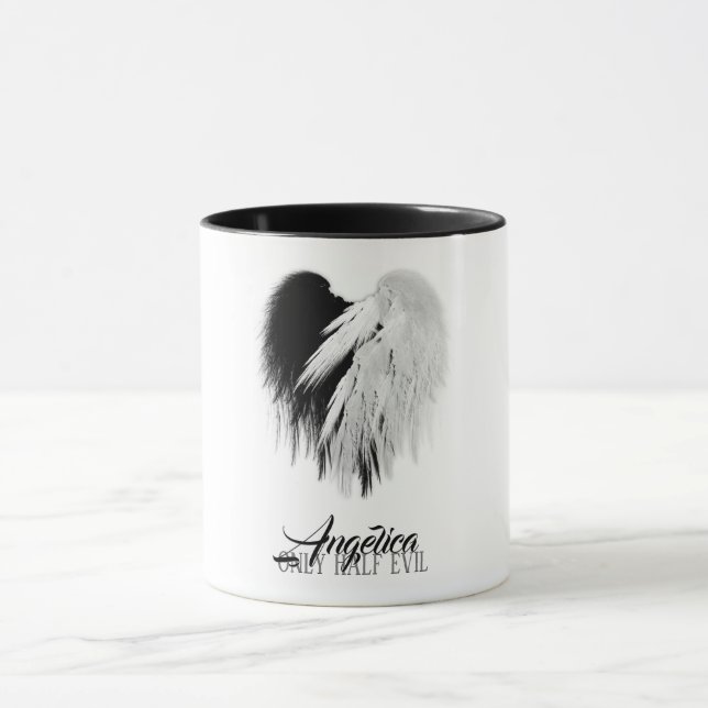 ANGEL VINGAR HEART Black+White Endast hälften Evil Mugg (Center)