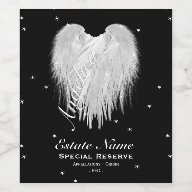 ANGEL VINGAR Heart Starry Night Black Vinflaska Etikett (Singel etikett)