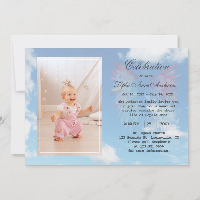 Angel Vingar Himlar Firande i Life Photo Memory Inbjudningar (Framsida)