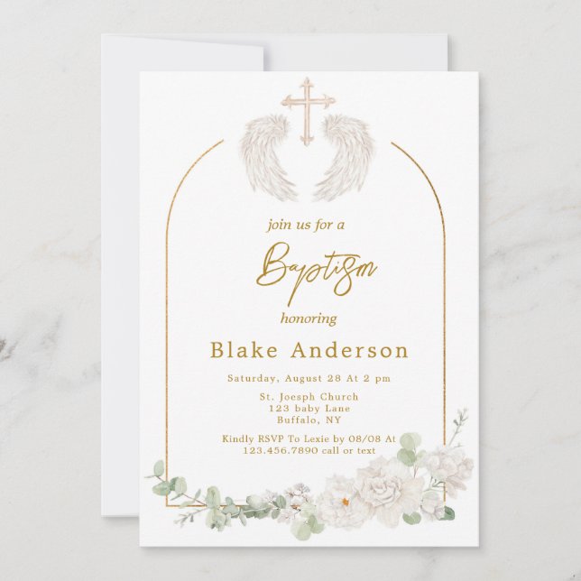 Angel Vingar Kor Guld Baby Baptism Inbjudningar (Framsida)