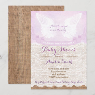 Angel Vingar Lilac Baby Shower Party Inbjudningar