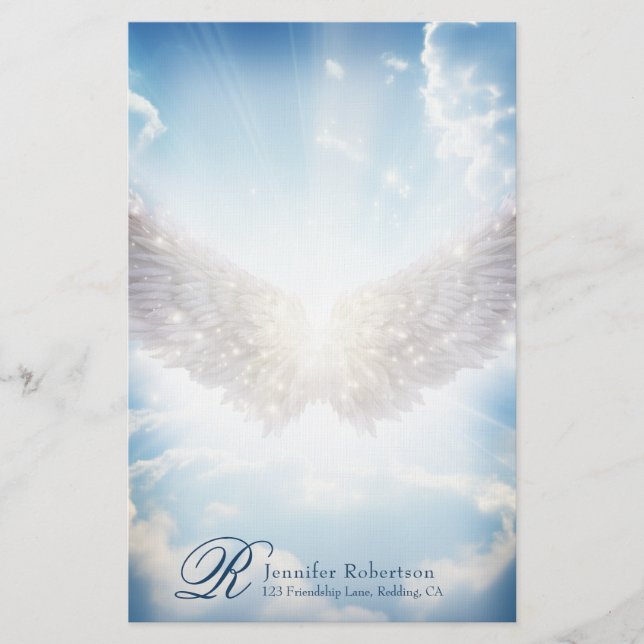 Angel Vingar och Clouds Monogram Stationery Brevpapper (Framsida)