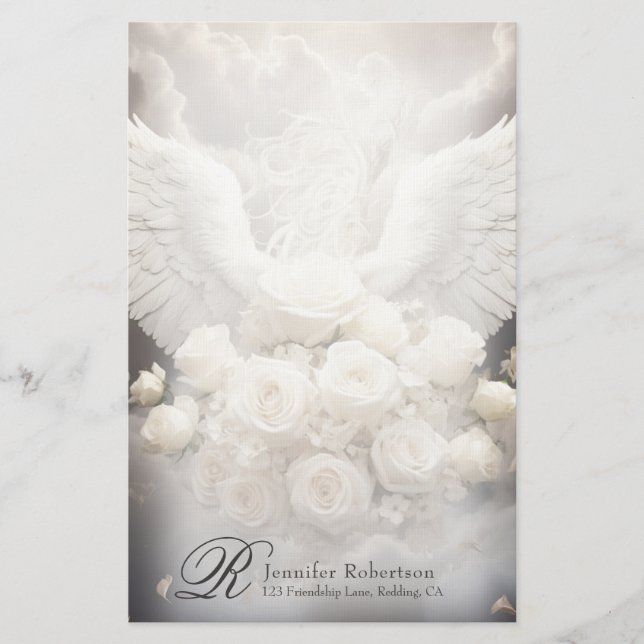 Angel Vingar och Ro Monogram Stationery Brevpapper (Framsida)