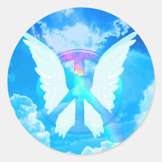 Angel Vingar & Peace Runt Klistermärke (Framsida)