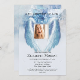 Angel Vingar Photo Blue Firande of Life Inbjudningar