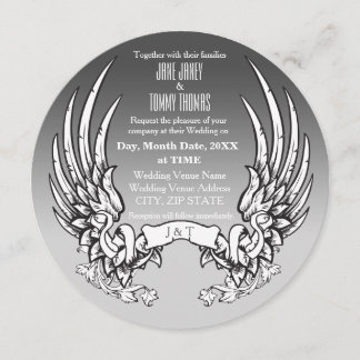 Angel Vingar & Ribbon Banner Wedding bjudande in Spara Datumet