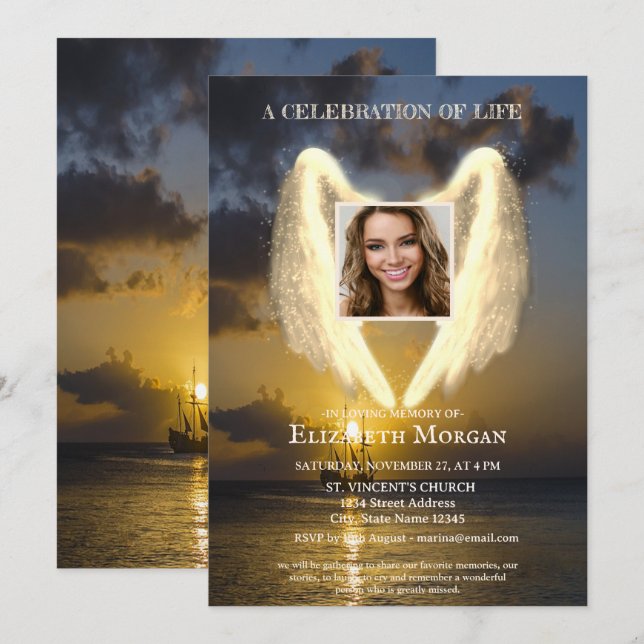 Angel Vingar Sailboat Photo Firande of Life Inbjudningar (Fram/baksida)
