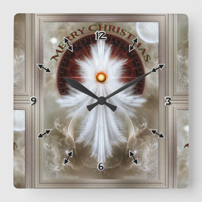 Angel Vingar Snowflake God jul Fyrkantig Klocka (Framsida)
