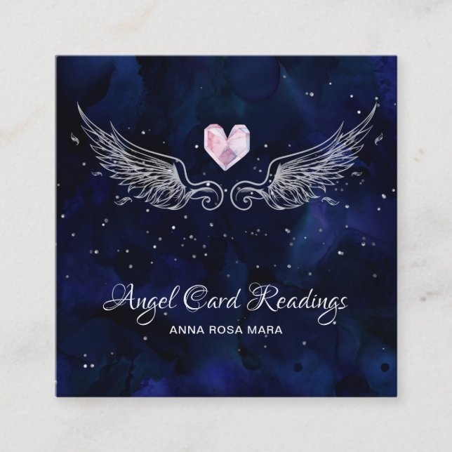 *~* Angel Vingar Starry Crystal Heart Natt Himlar Fyrkantigt Visitkort (Framsida)