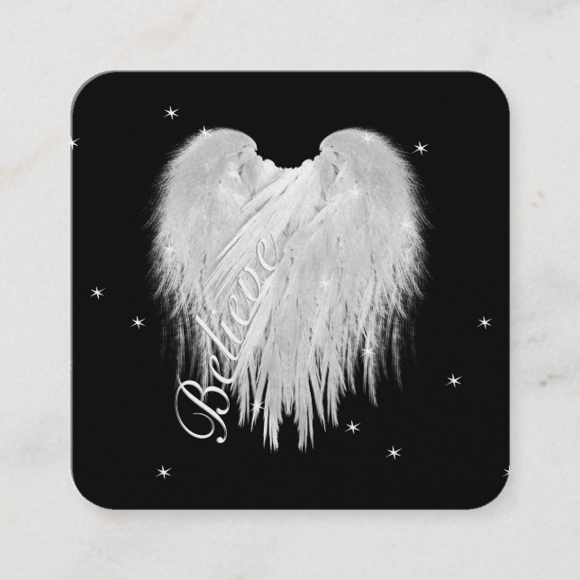 ANGEL VINGAR "Tro" Heart Black Starry Natt Fyrkantigt Visitkort (Framsida)