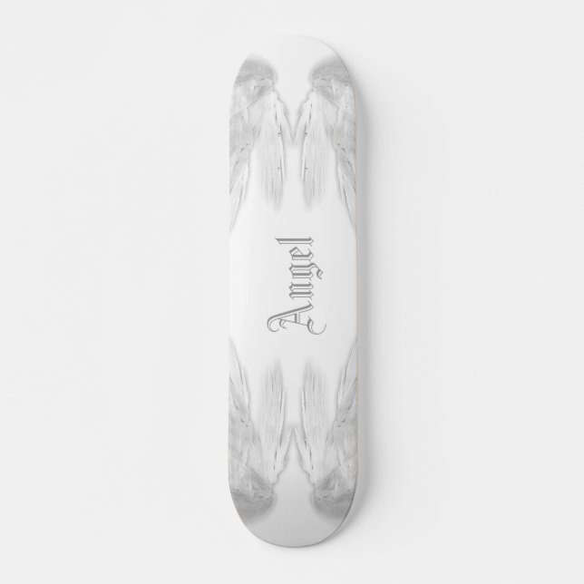 AnGEL VINGAR Vitt anpassat namn Mini Skateboard Bräda 18,5 Cm (Framsida)