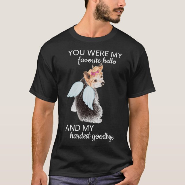 Angel Vinge Hund Yorkie Memorial Puppy Rainbow Pet T Shirt (Framsida)