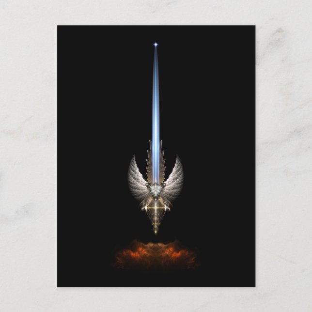 Angel Vinge Sword of Arkledious Fractal Art Black Vykort (Framsida)