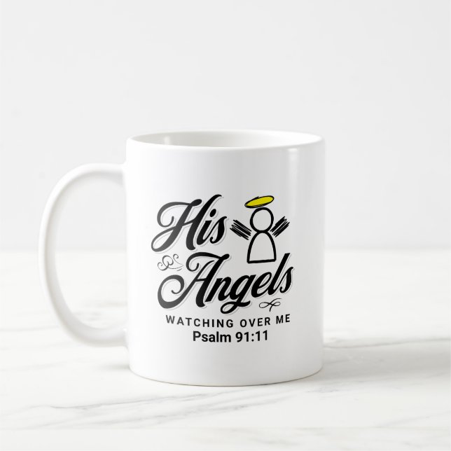 ANGEL WATCHING ÖVER MIG PROMISE - Psalm 91:11 Kaffemugg (Vänster)