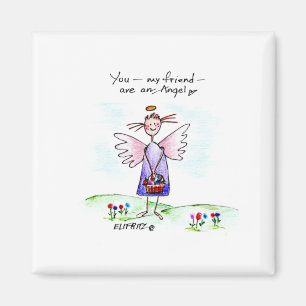 Angel Watercolor Teckning Lila Blue and Grönt Magnet