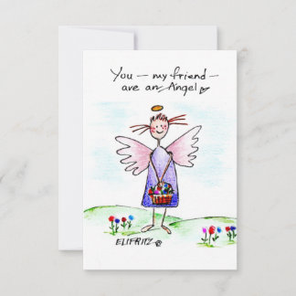 Angel Watercolor Teckning Lila Blue and Grönt Tack Kort