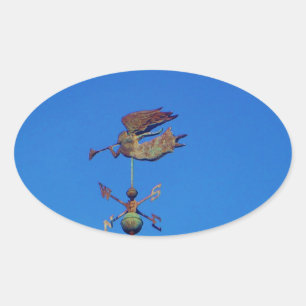 Angel Weather Vane Bright Blå himmel Ovalt Klistermärke