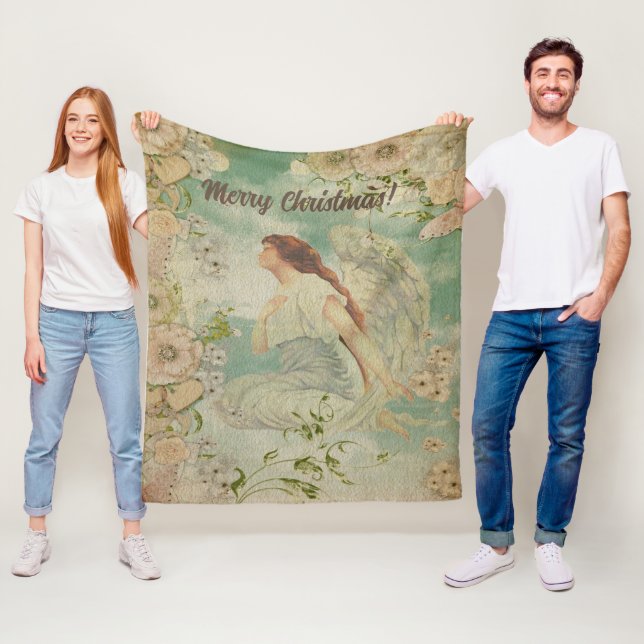 Angel White Flowers Blå himmel Fleecefilt (På plats)