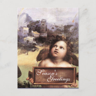 ANGEL,Winged Cherub,Blue Sapphire,Parchment Helg Vykort