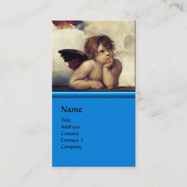 ANGEL Winged Cherub Monogram Blue Sapphire silver Visitkort (Framsida)