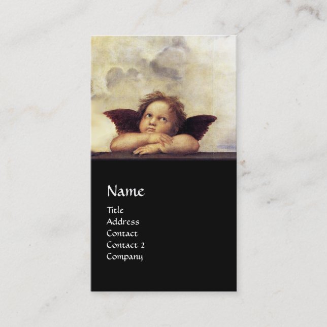 ANGEL Winged Cherub Monogram Blue Sapphire svart Visitkort (Framsida)