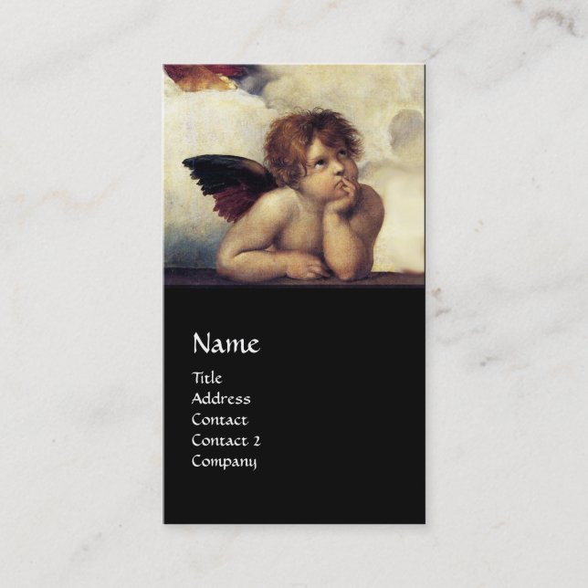 ANGEL Winged Cherub Monogram Blue Sapphire svart Visitkort (Framsida)