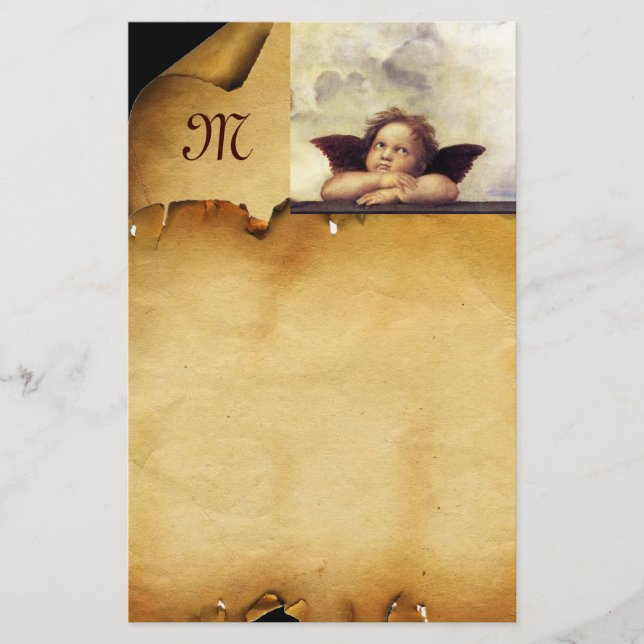 ANGEL/Winged Cherub, Parchment Monogram Brevpapper (Framsida)