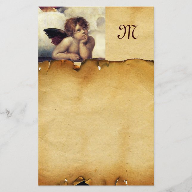 ANGEL/Winged Cherub, Parchment Monogram Brevpapper (Framsida)