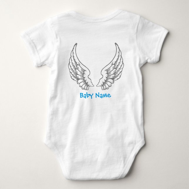 Angel Wings Baby Name Blue Bodykosty Gray T Shirt (Baksida)