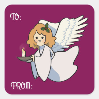 Angel With Candle Gift Sticker Fyrkantigt Klistermärke
