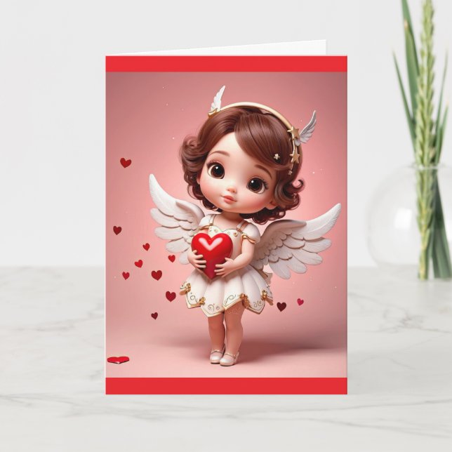 Angel With Heart Valentine Greeting Card Kort (Framsida)