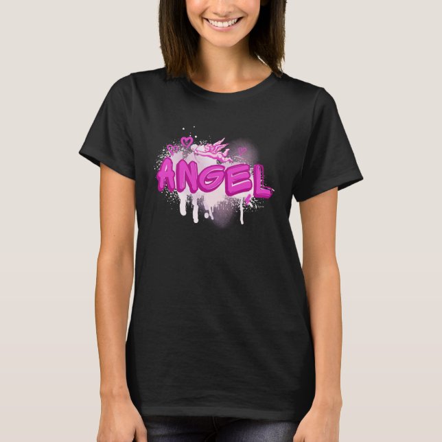 Angel y2k Aesthetic 2000s Millennial Nostalgia Pin T Shirt (Framsida)