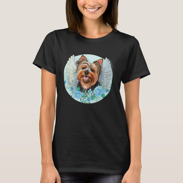 Angel Yorkie with WIngs Yorkshire Terrier Dog Memo T Shirt (Framsida)