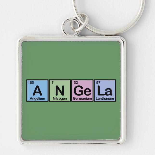Angela gjorde av inslag fyrkantig silverfärgad nyckelring (Framsidan)