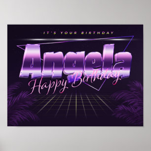 Angela Namn Vorname lila retro Poster Geburtstag
