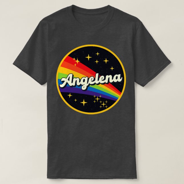 Angelena Rainbow in Space Vintage Stil T Shirt (Design framsida)