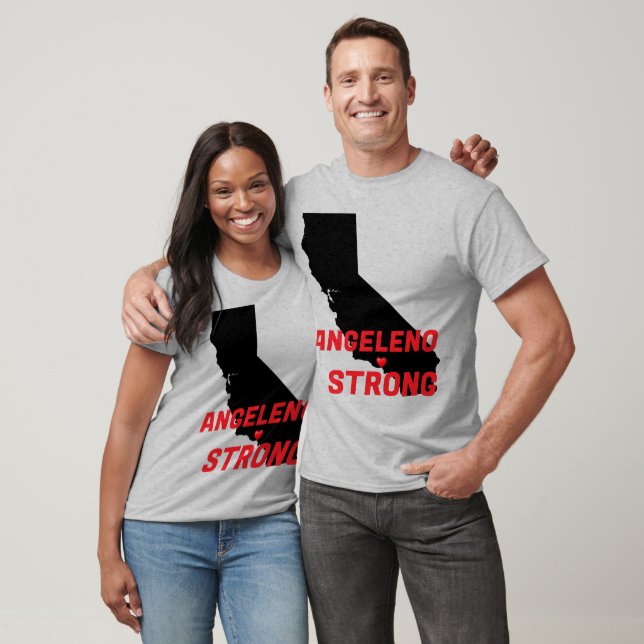 ANGELENO STRONG Red Blk CA Solid Heart T Shirt (Unisex)