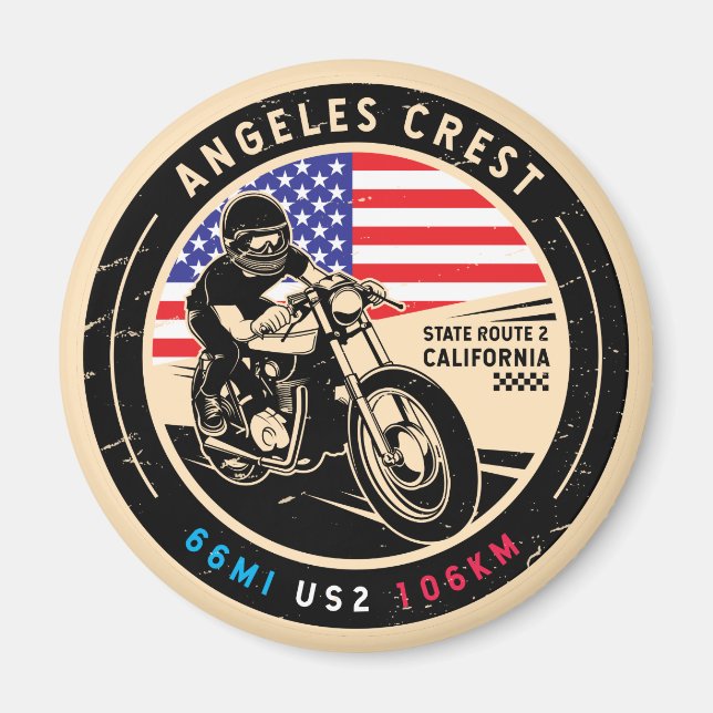 Angeles Vapensköld Highway California Motorcycle Magnet (Framsidan)