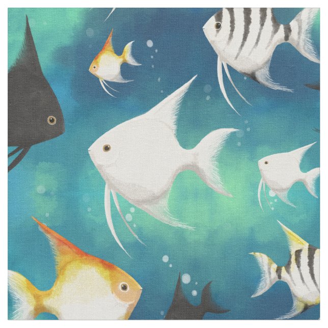 Angelfish Aquarium Mönster Tyg (Närbild)