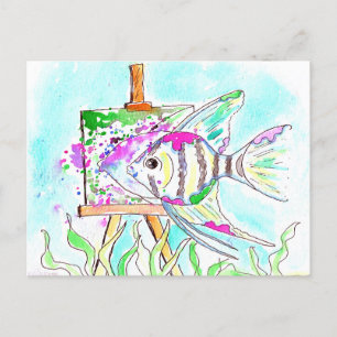 Angelfish Artist Painting Vykort