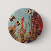 Angelfish in Coral, Vintage Tropical Fish in Ocean